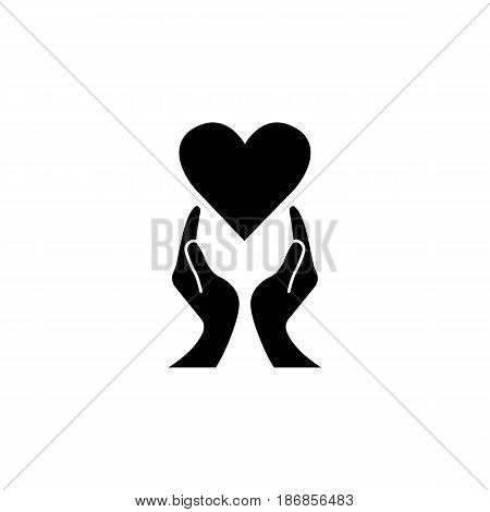 Heart with hands solid icon,  healtcare sign, vector graphics, a filled pattern on a white background, eps 10.