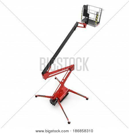 large red extended scissor lift platform on white background. 3D illustration