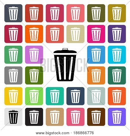 Vector modern Trash Bin flat design icon set in button.