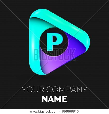 Letter P vector logo symbol in the colorful triangle on black background. Vector template for your design