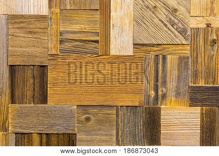 Fragment of mosaik panel from different grunge vintage wooden textures.