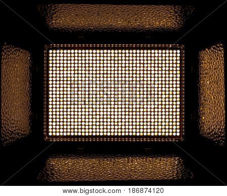 Professional led lighting apparatus with movable shutters with variable color temperature Kelvin 3200-5500. For photo and video shooting. Self-powered.
