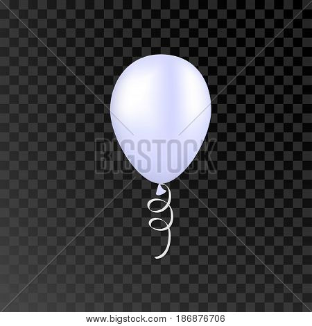 Vector white balloon on a transparent black background. 3d realistic happy holidays flying air helium balloon. Party decorations for birthday, wedding design.