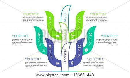 Six branches of tree process chart slide template. Business data. Option, diagram, design. Creative concept for infographic, presentation. Can be used for topics like planning, statistics, research.
