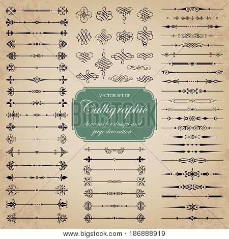 Vector set of calligraphic dividers and decorative elements for design and page decoration