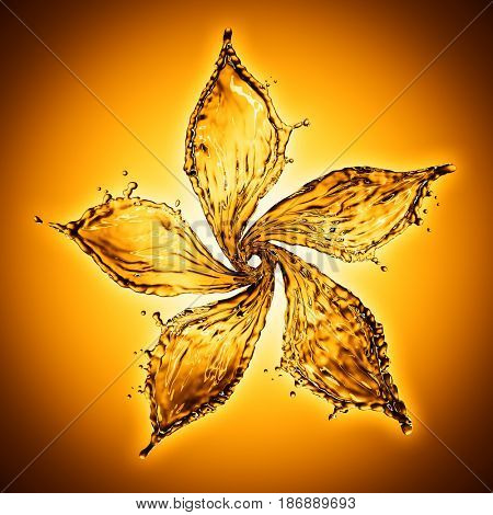 flower made of water splash of yellow color. 3d rendering