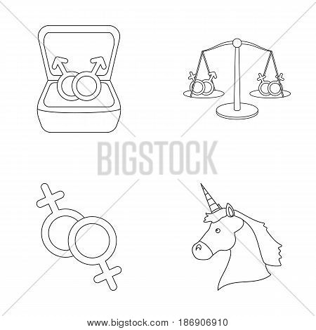 Rings, balance, feminism, unicorn.Gayset collection icons in outline style vector symbol stock illustration .