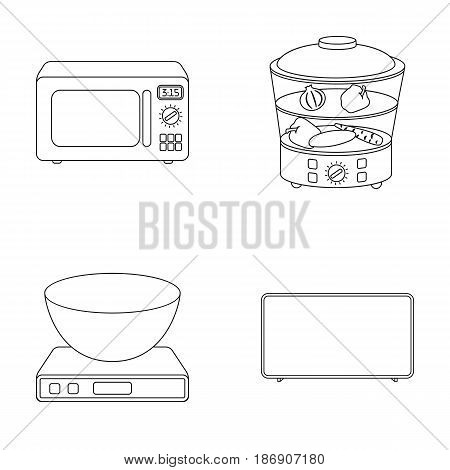 Steamer, microwave oven, scales, lcd tv.Household set collection icons in outline style vector symbol stock illustration .
