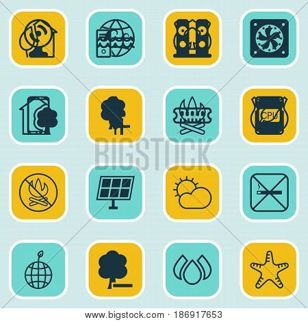 Set Of 16 Ecology Icons. Includes Delete Woods, Timber, Cigarette And Other Symbols. Beautiful Design Elements.