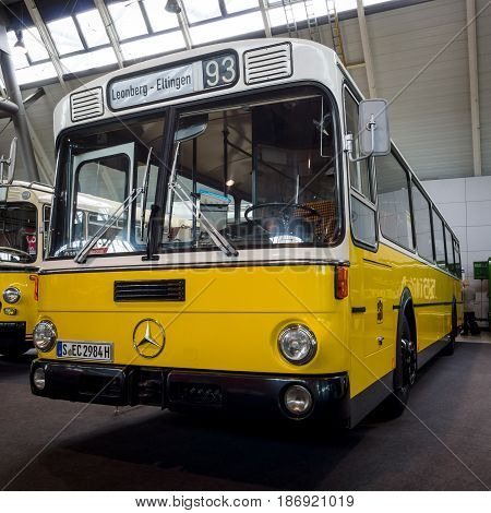 STUTTGART GERMANY - MARCH 03 2017: City bus Mercedes-Benz O 307 1981. Europe's greatest classic car exhibition 