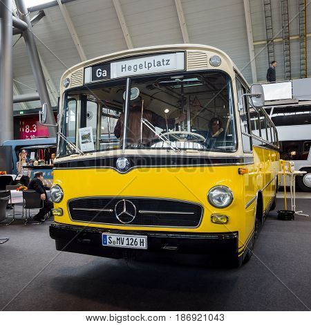 STUTTGART GERMANY - MARCH 03 2017: City bus Mercedes-Benz O 322 1961. Europe's greatest classic car exhibition "RETRO CLASSICS"