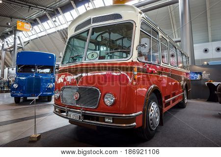 STUTTGART GERMANY - MARCH 03 2017: Bus F.B.W. (Franz Brozincevic Wetzikon) PC35-U Alpenwagen III-U 1963. Europe's greatest classic car exhibition 