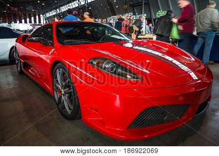 STUTTGART GERMANY - MARCH 03 2017: Sports car Ferrari F430 Scuderia 2008. Europe's greatest classic car exhibition 