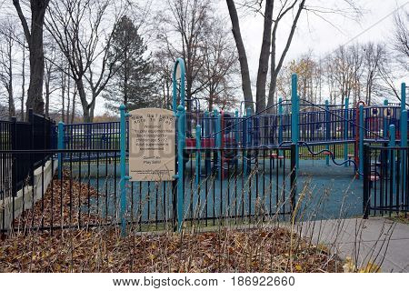 NEW BUFFALO, MICHIGAN / UNITED STATES - NOVEMBER 20, 2016: A play ground, designed for children of all abilities, is available for travelers in the New Buffalo Welcome Center 707 rest area.
