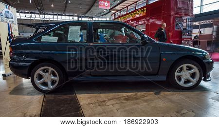 STUTTGART GERMANY - MARCH 03 2017: Rally special car Ford Escort RS Cosworth 1993. Europe's greatest classic car exhibition 