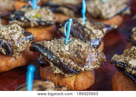 Corn Bread. Mchadi And Aubergine With Nuts - Traditional Georgian Cuisine