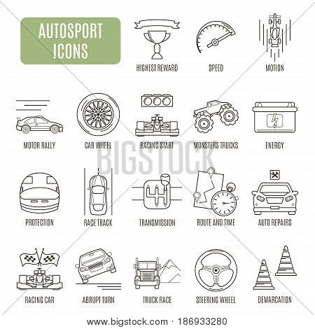 Autosport  Icons. Set Of Vector Pictogram