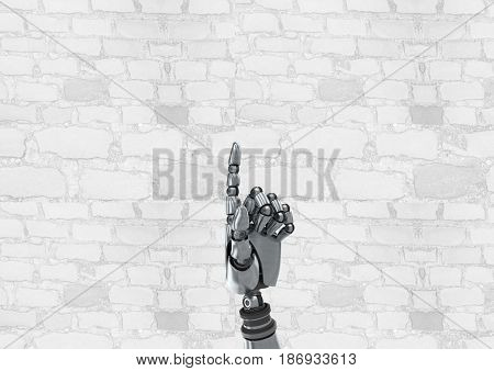 Digital composite of Android Robot hand pointing with bright wall background