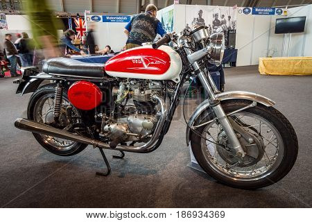 STUTTGART GERMANY - MARCH 03 2017: The motorcycle Italjet Grifon 650 1970. Europe's greatest classic car exhibition 