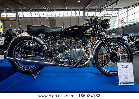 STUTTGART GERMANY - MARCH 03 2017: Motorcycle Vincent Rapide B 1949. Europe's greatest classic car exhibition 