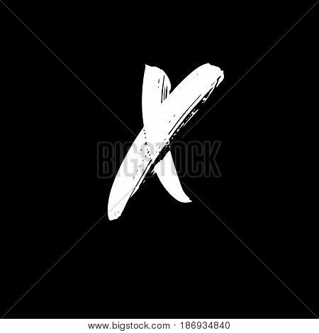 Letter X. Handwritten by dry brush. Rough strokes font. Vector illustration. Grunge style alphabet.