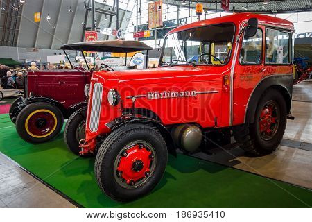 STUTTGART GERMANY - MARCH 03 2017: Tractor unit Huerlimann D800 Industrie 1968. Europe's greatest classic car exhibition 