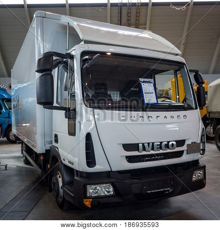 STUTTGART GERMANY - MARCH 03 2017: Truck Iveco Eurocargo 2011. Europe's greatest classic car exhibition 