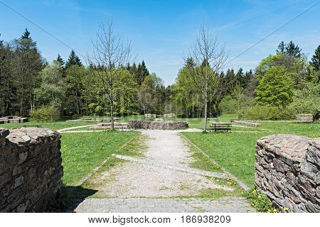Ground walls of the former Roman fort Feldberg in the Taunus, Germany
