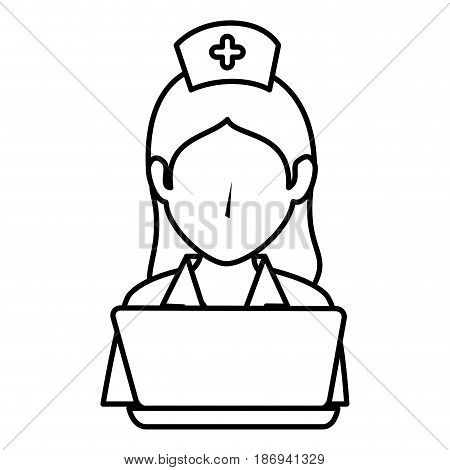 woman nurse with laptop avatar character vector illustration design