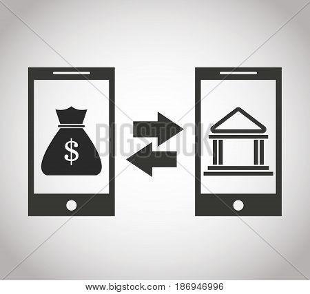 smartphones tranfer money bank online. banking pictogram image vector illustration