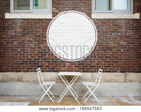 Blank logo white Sign Cafe shop front display Brick wall