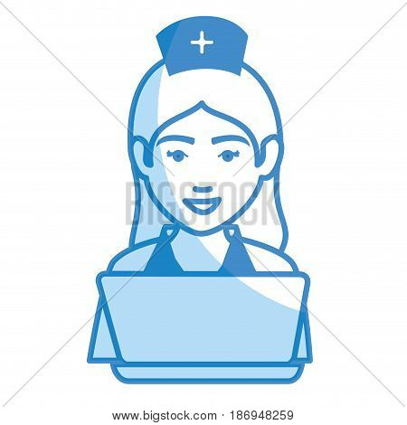 woman nurse with laptop avatar character vector illustration design