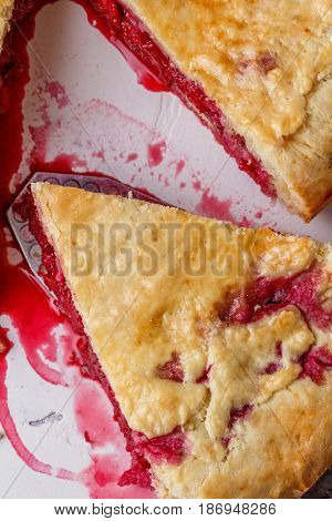 Fresh Homemade Cherry Pie On A White Background. Juicy Piece Of Cherry Pie.