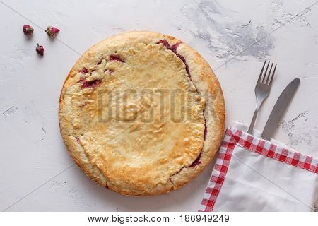 Fresh Homemade Cherry Pie On A White Background.