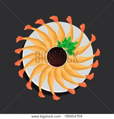 Cartoon vector illustration of fried shrimp on gray background, vector