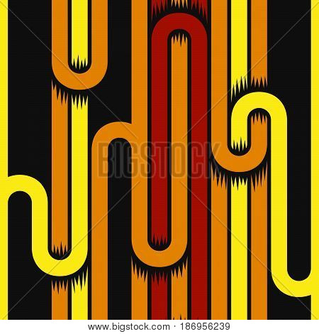 Abstract geometry stripped seamless pattern with curves. Bright line texture on black background. Vector illustration