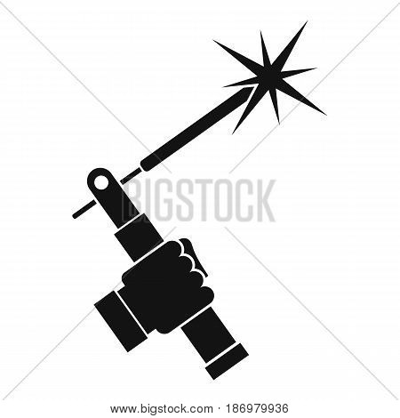 Mig welding torch in hand icon in simple style isolated vector illustration