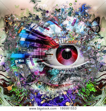 Magic eye colorful dark mistic abstract background