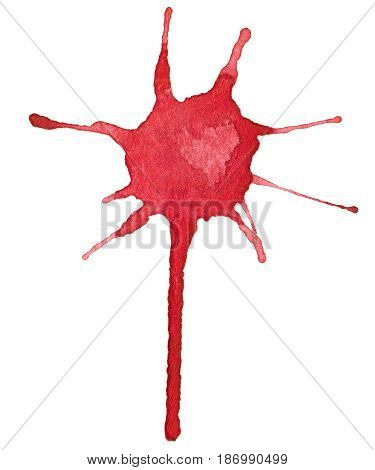 Hand drawn watercolor paint red blot isolated on the white background