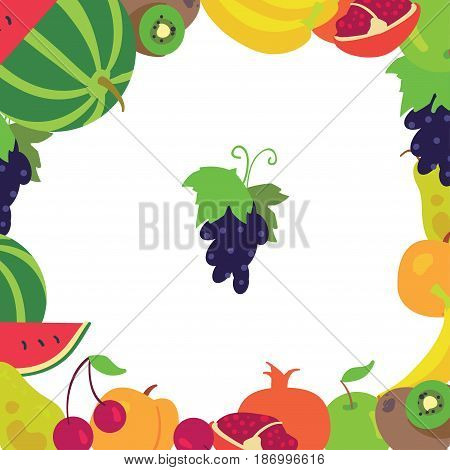 Fruit frame on a white background with grape in the center