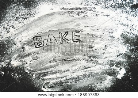 Top View Of Baking Forms Stencil With Flour On Tabletop, Baking Cookies