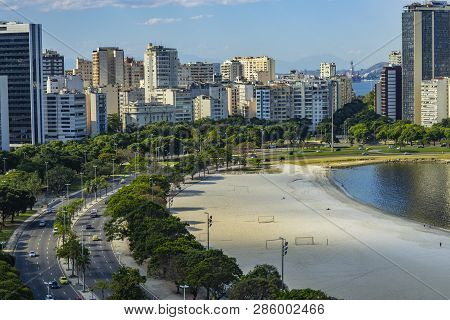 City Of Rio De Janeiro, Brazil, In The Background, Neighborhood Of Urca And Botafogo. South America.