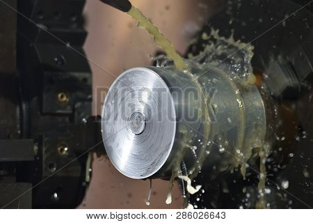 Spindle Chuck And Installed Metal Part In Pocessing On High Precision Cnc Industrial Lathe Turning M