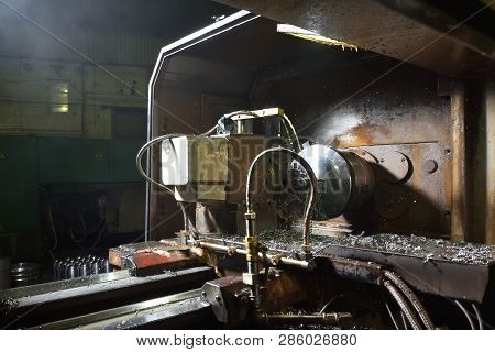 Spindle Chuck And Installed Metal Part In Pocessing On High Precision Cnc Industrial Lathe Turning M