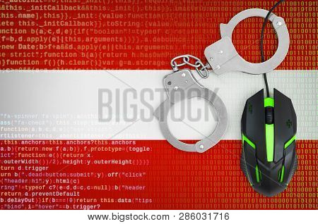 Austria Flag  And Handcuffed Computer Mouse. Combating Computer Crime, Hackers And Piracy