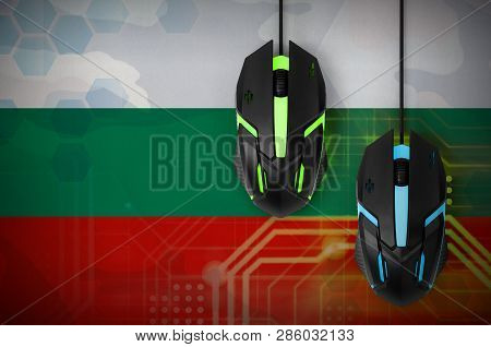 Bulgaria Flag  And Two Mice With Backlight. Online Cooperative Games. Cyber Sport Team