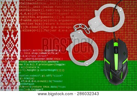 Belarus Flag  And Handcuffed Computer Mouse. Combating Computer Crime, Hackers And Piracy