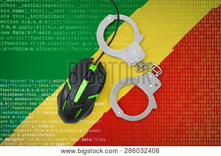 Congo Flag  And Handcuffed Computer Mouse. Combating Computer Crime, Hackers And Piracy