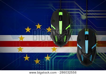 Cabo Verde Flag  And Two Mice With Backlight. Online Cooperative Games. Cyber Sport Team