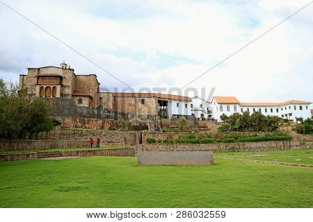 People Walking At Coricancha, Unesco World Heritage Site In Cusco, Peru, 5th May 2018